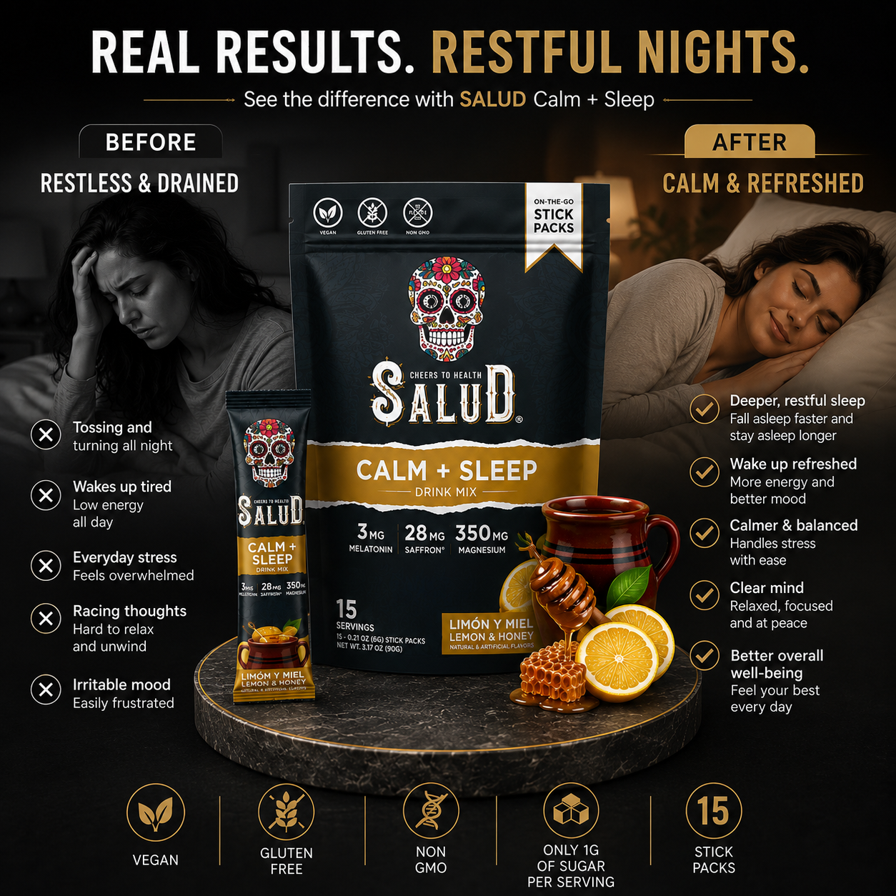 Salud 2-in-1 Sleep Aid + Calm Drink Mix Lemon Honey Flavor