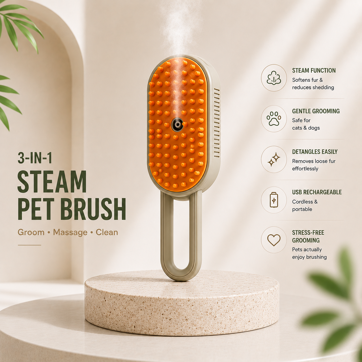 3-in-1 Electric Steam Pet Grooming Brush
