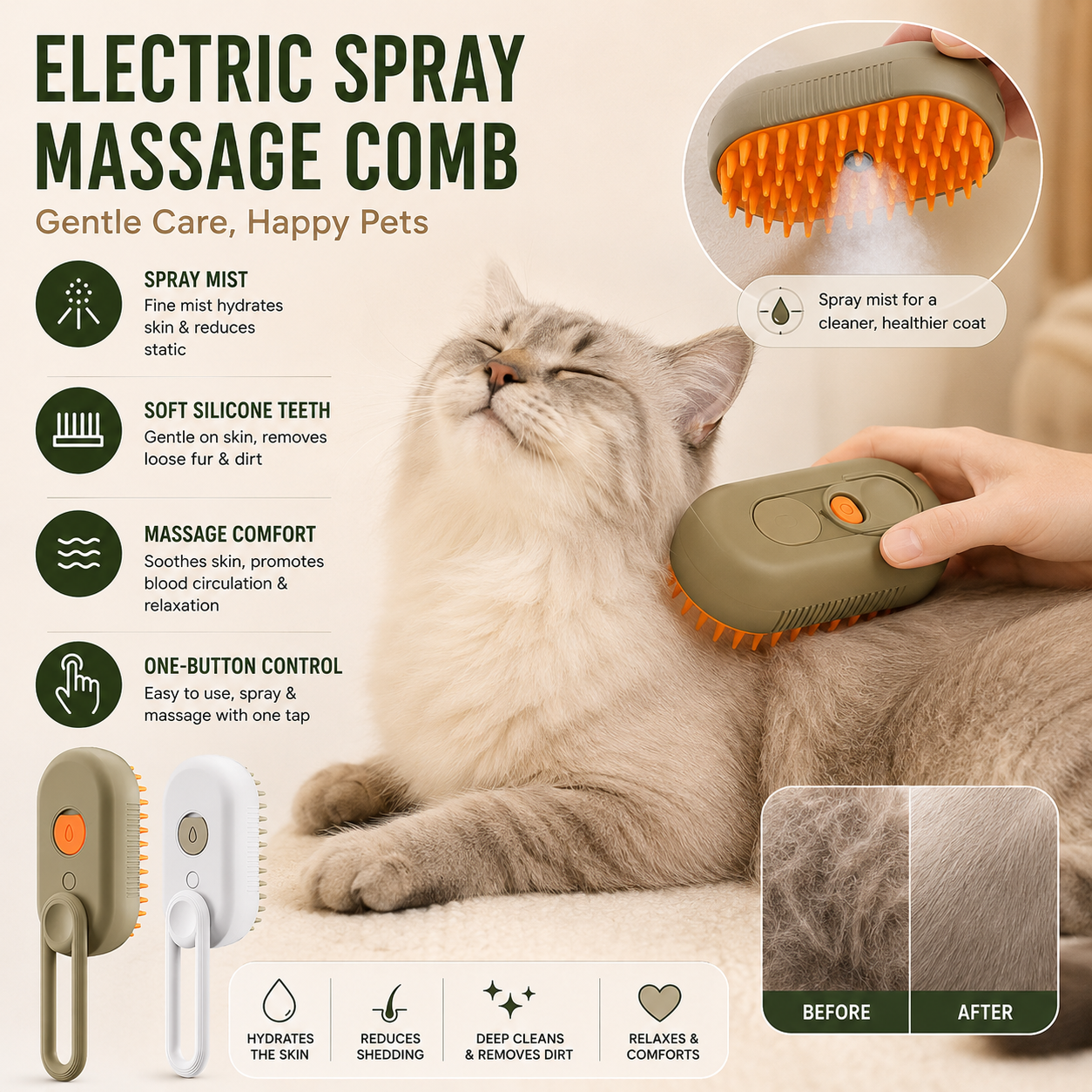 3-in-1 Electric Steam Pet Grooming Brush