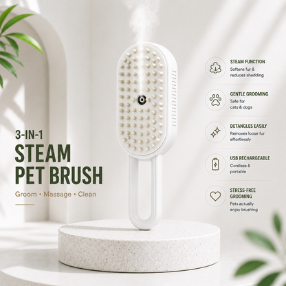 3-in-1 Electric Steam Pet Grooming Brush