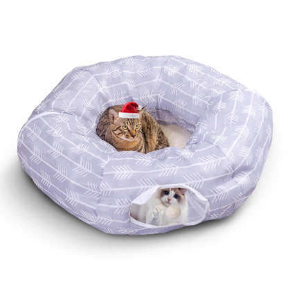 Nobleza Cat Tunnel Bed Collapsible Washable Cat Tube Tent Toy for Indoor Play Rest Lightweight Ventilate Cool Kitty Tube Toy Round Donut Tunnel with Detachable Cushion Hanging Balls